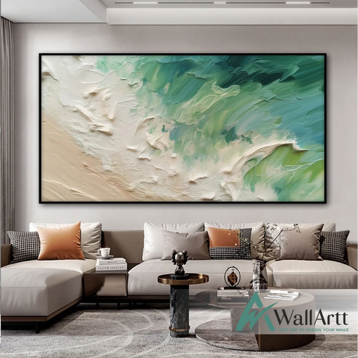 Blue Green Waves 3d Heavy Textured Partial Oil Painting